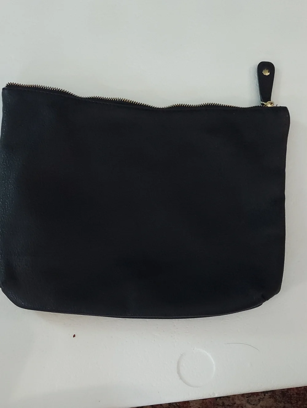 Steve Madden Black Began Leather Pouch with Gold Zip